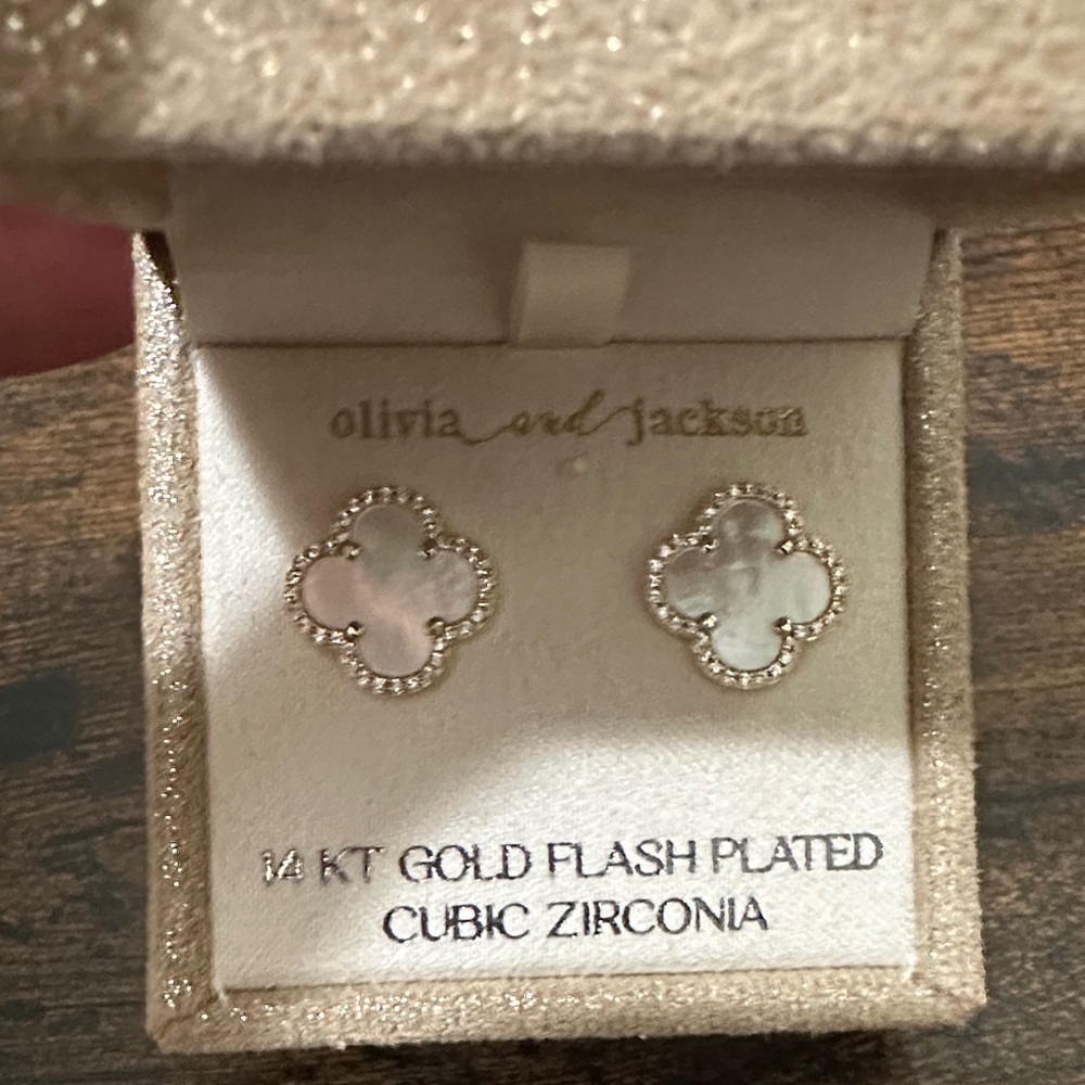 6 Hr. Sale Olivia and Jackson 14 KT Gold Flash Plated Zirconia Clover Earrings